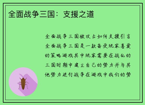 全面战争三国：支援之道