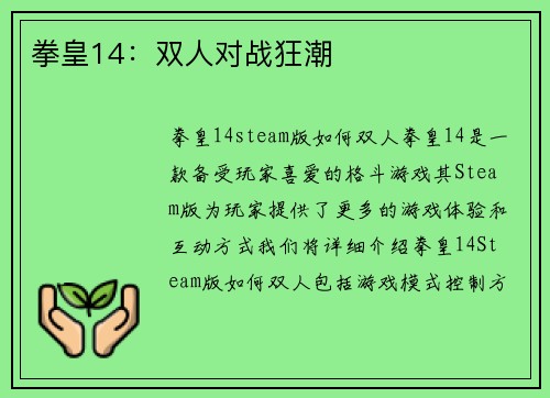 拳皇14：双人对战狂潮